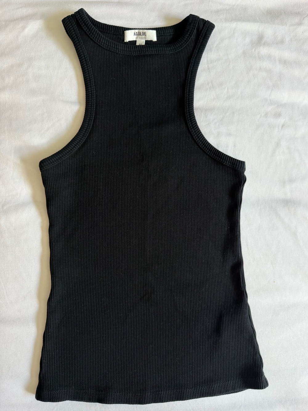 Agolde Midnight Black Organic Cotton Blend Ribbed Racer Back Tank Top